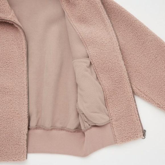 NWOT Uniqlo Cream Sherpa Fleece Pile Lined Cropped Teddy Bomber Jacket XS - Picture 4 of 16